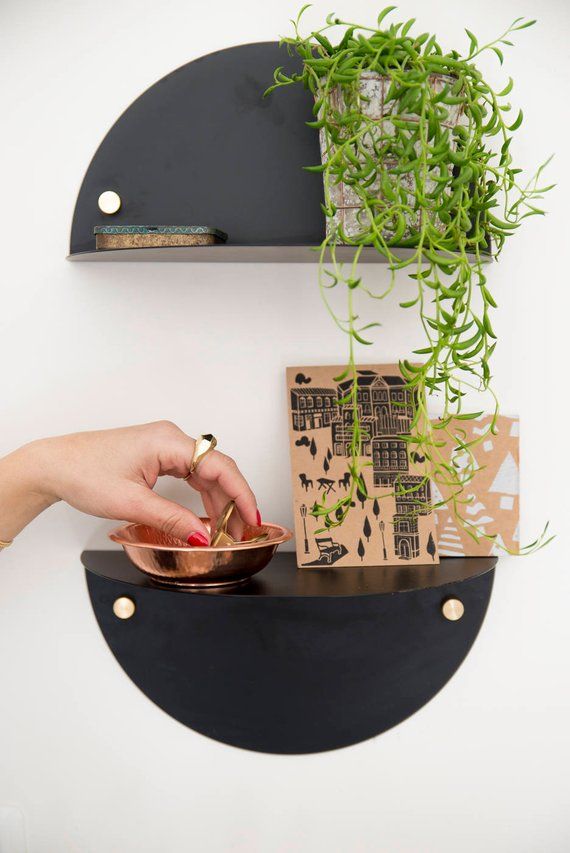 Modern Matte Black Half-Moon Wall Shelf Set (2-Pack)