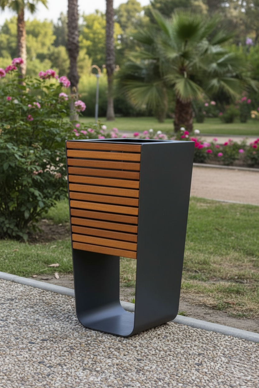 Modern Slatted Commercial Outdoor/Indoor Waste Bin