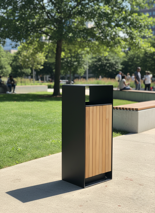 Elegant Site Furnishing Trash Can for Parks, Patios, and Urban Areas