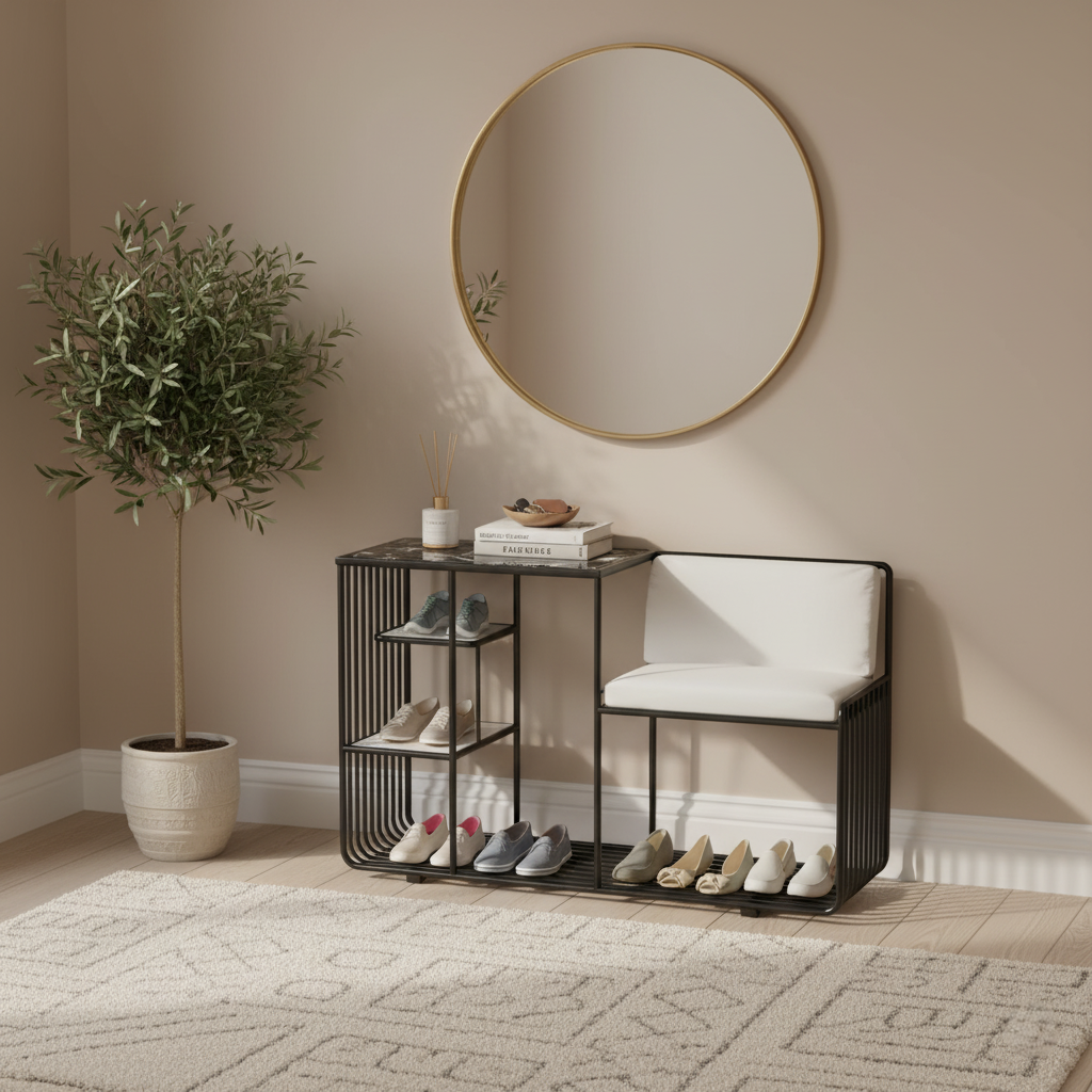 Modern Entryway Shoe Storage Bench with Upholstered Seat