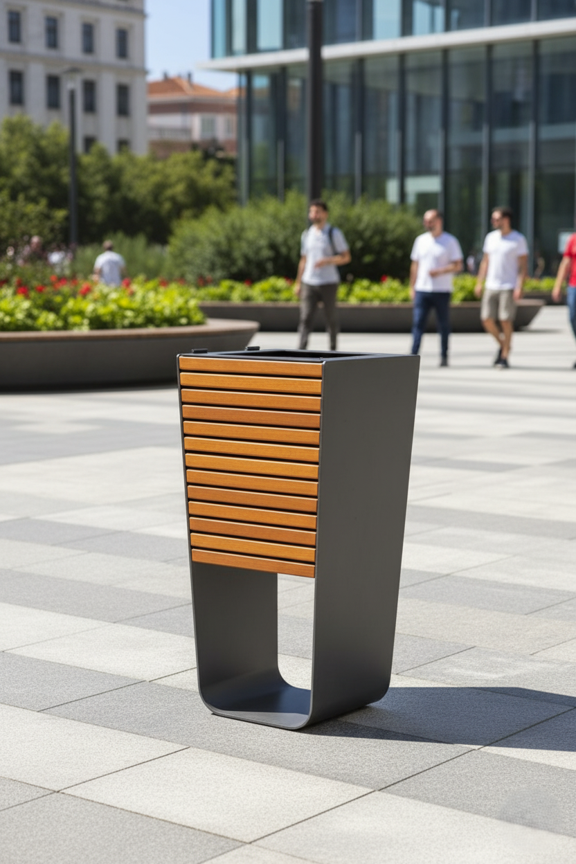 Modern Slatted Commercial Outdoor/Indoor Waste Bin