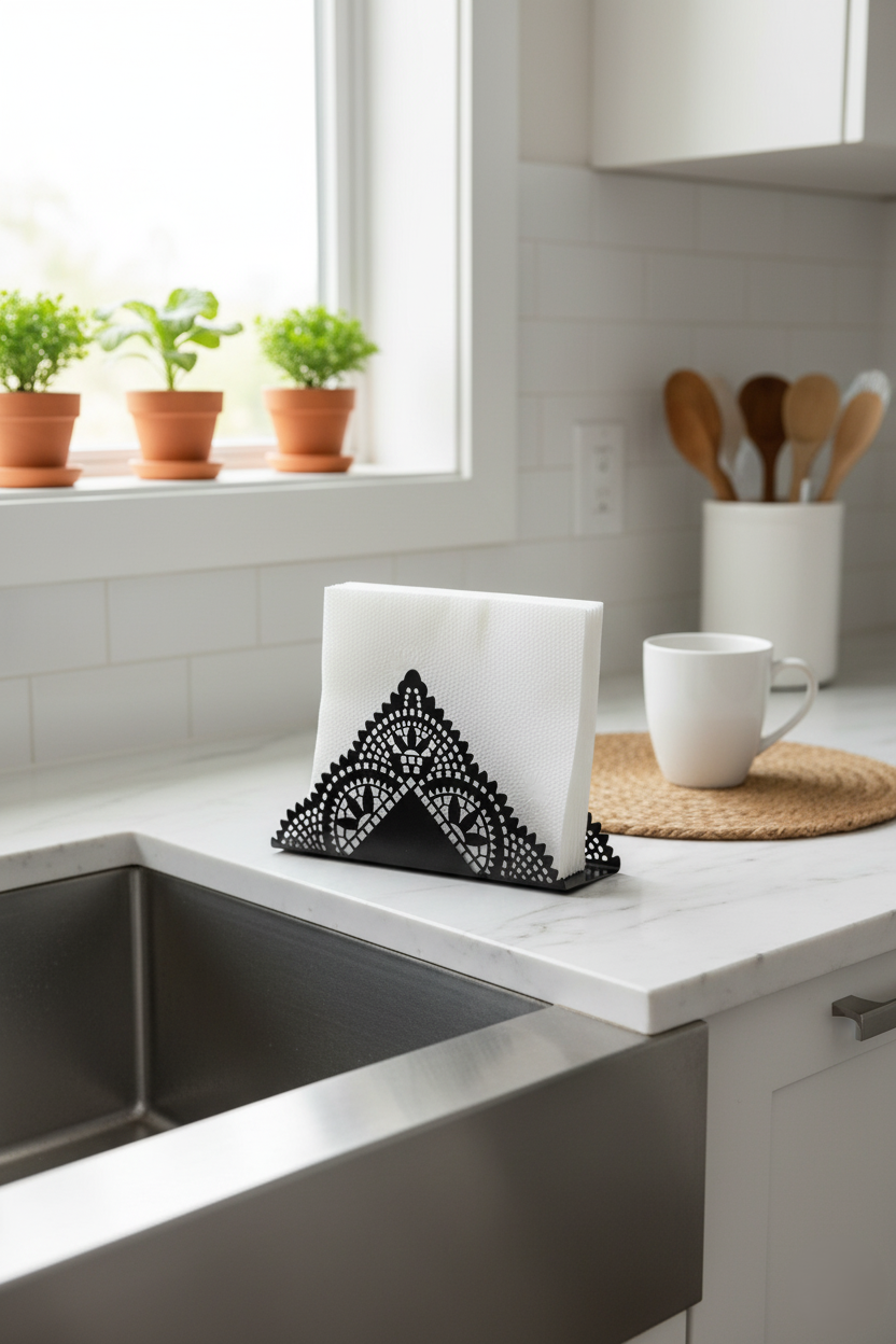 Modern Filigree Design Napkin Dispenser | Heavy-Duty Dining Table Caddy