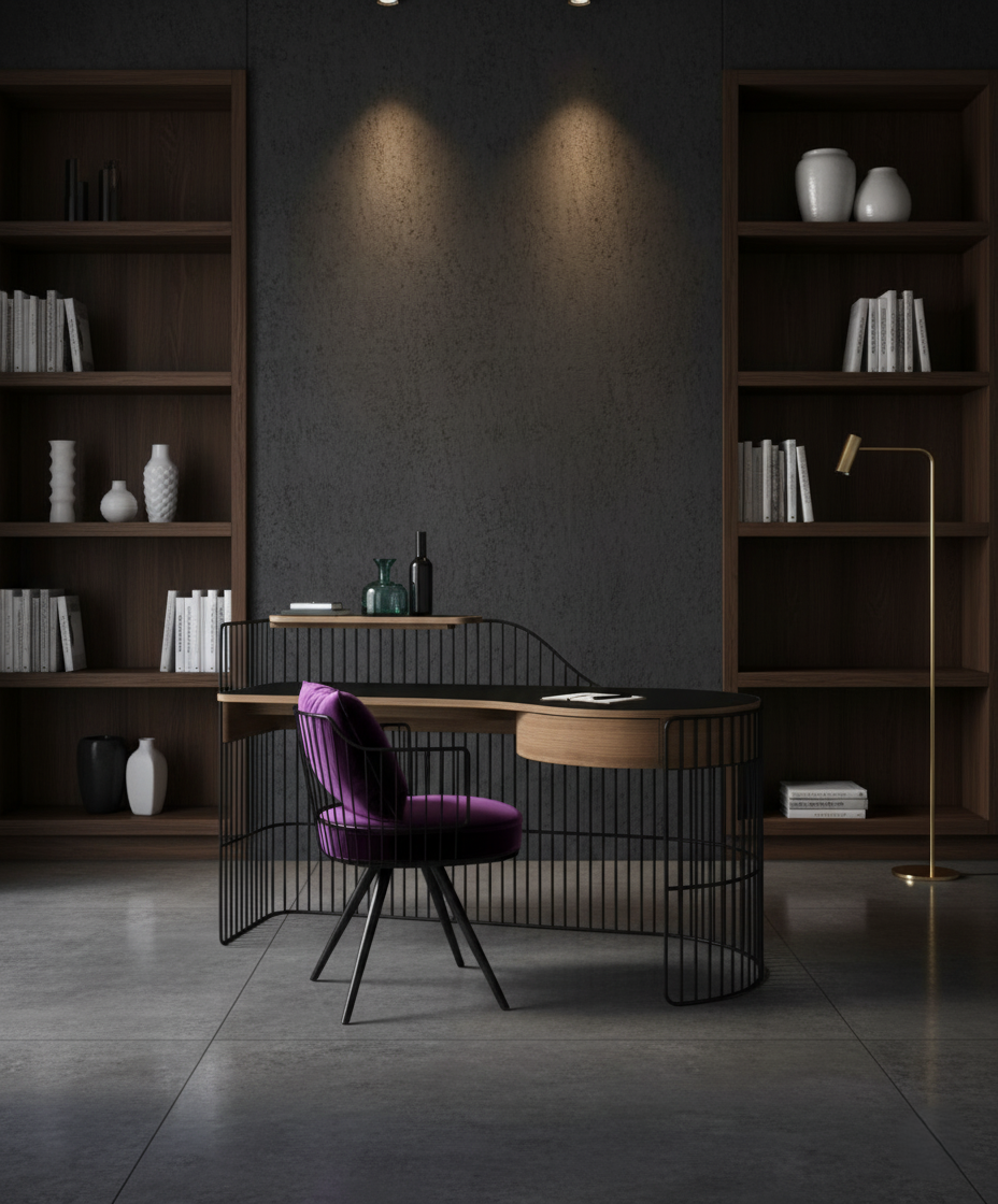 Modern Desk with Velvet Accent Chair - Home Office Set