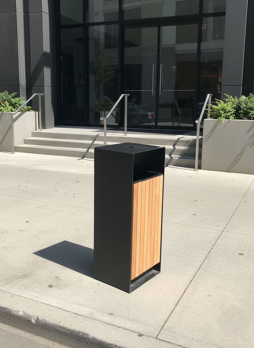 Elegant Site Furnishing Trash Can for Parks, Patios, and Urban Areas