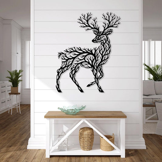 Metal Deer Wall Art – Modern Black Steel Decoration