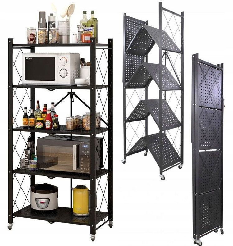 Foldable Metal Storage Shelf with Lockable Wheels