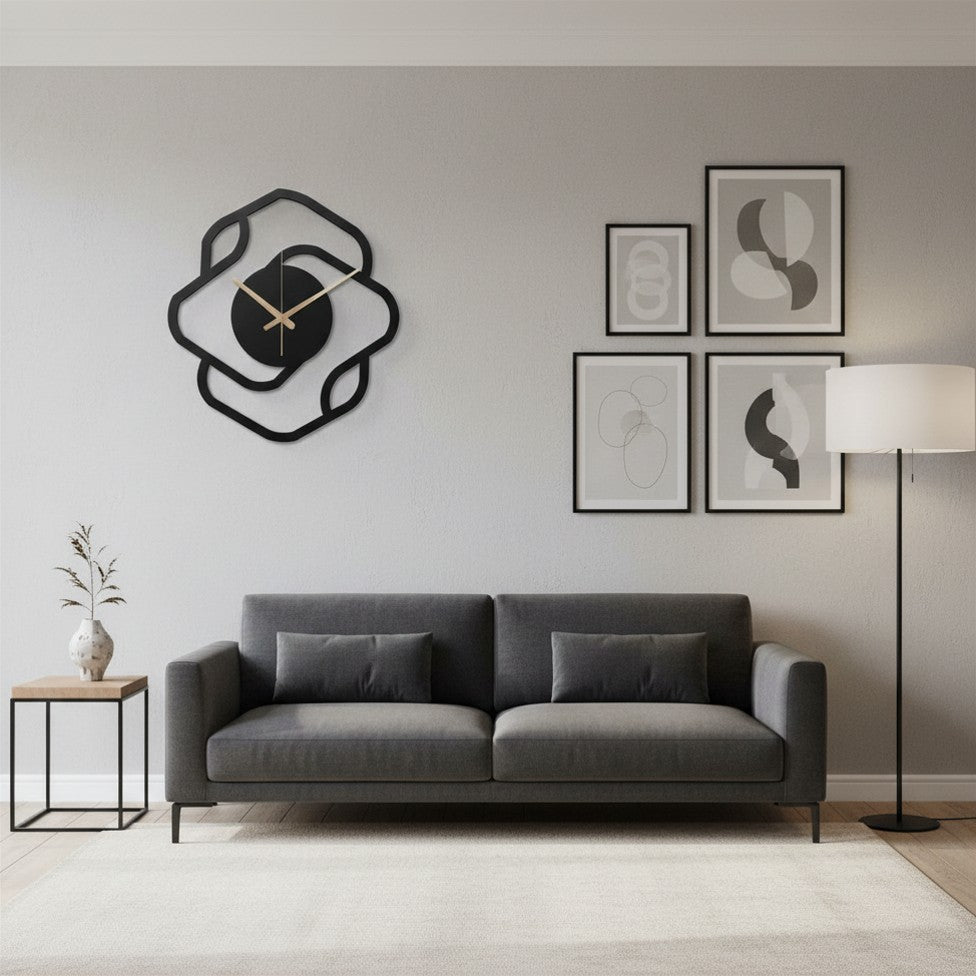 Eclipse Geometric Silhouette Wall Clock – Minimalist Matte Black Art