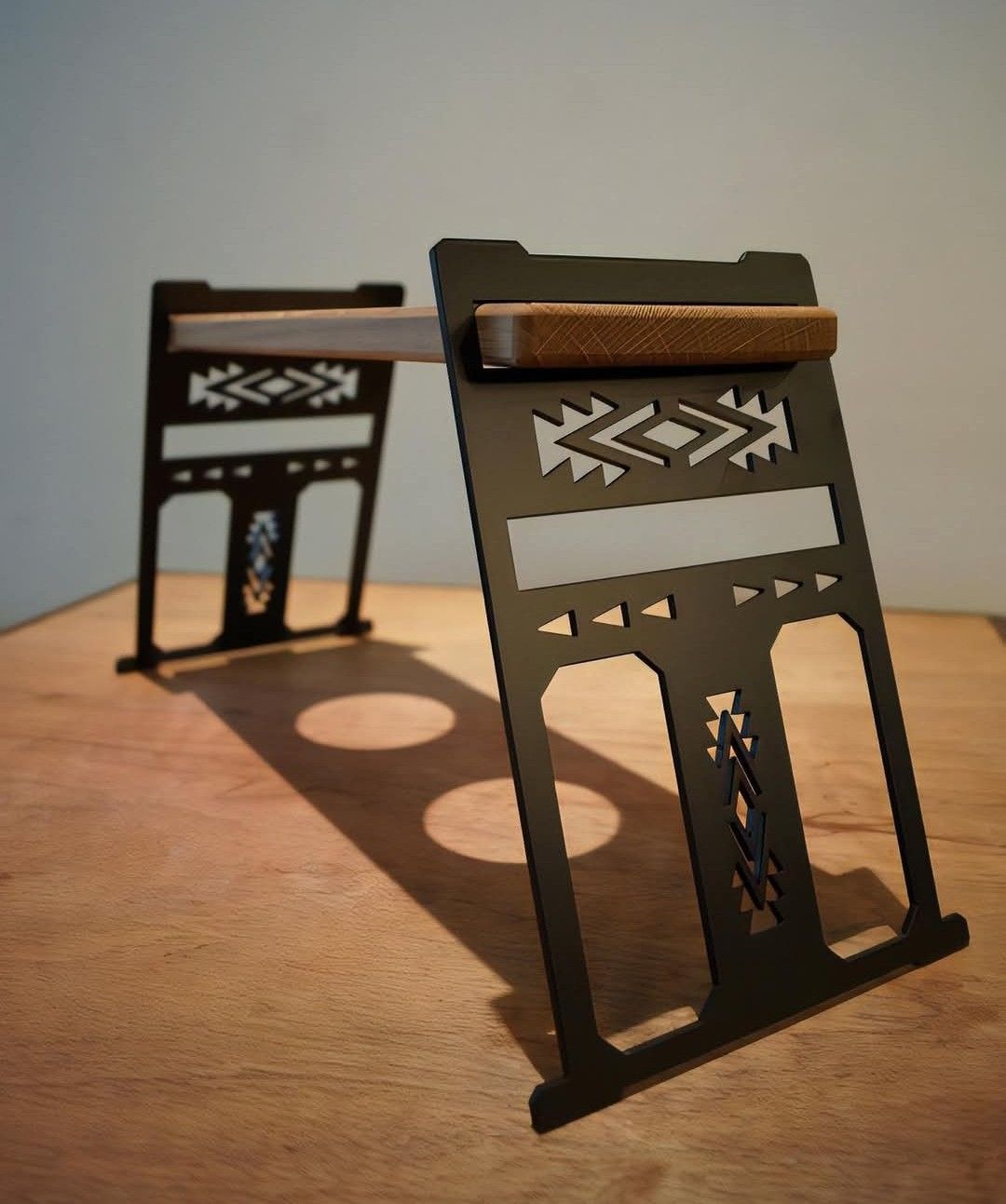 The Tribal Desk Shelf – Premium Wood & Metal Workspace Riser