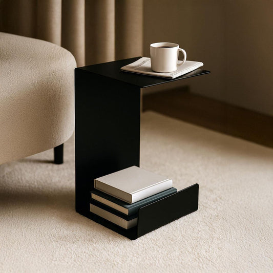 C-Shaped Side Table | Matte Black Metal Sofa Companion