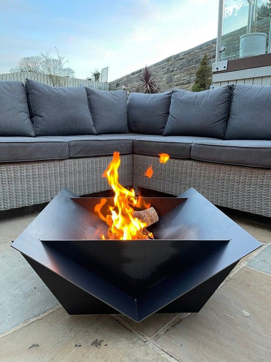 Modern Geometric Steel Fire Pit - Black Faceted Design