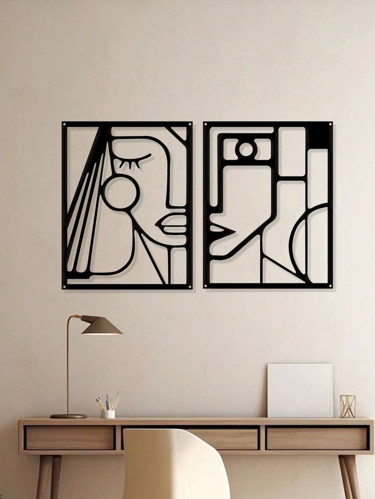 Abstract Cubist Faces Metal Wall Art Set (2 Panels)