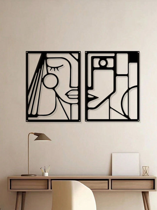 Abstract Cubist Faces Metal Wall Art Set (2 Panels)