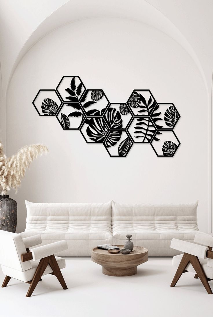 Botanical Hexagon Design | Modern Black Steel Décor