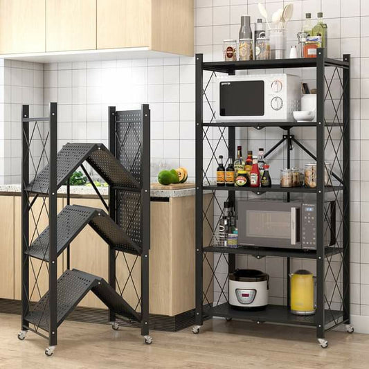 Foldable Metal Storage Shelf with Lockable Wheels