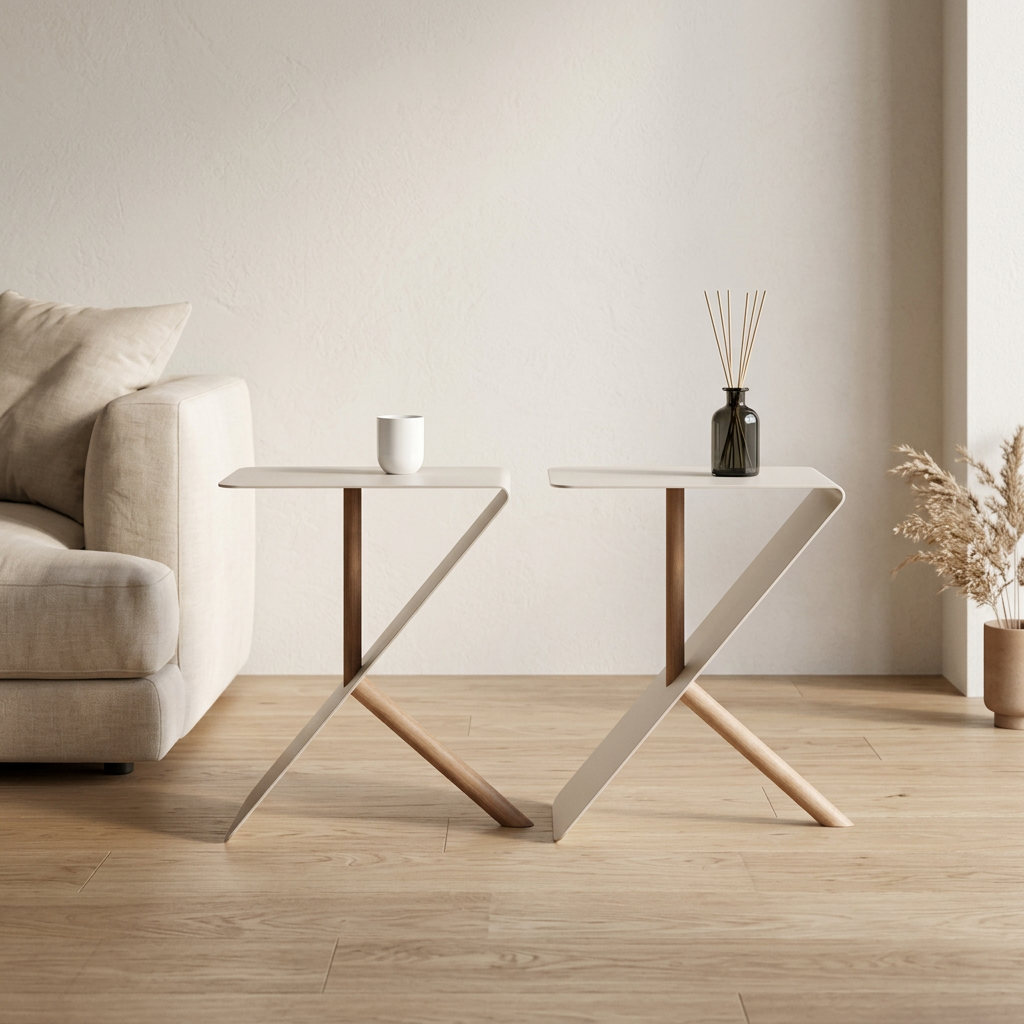 Minimalist Z-Fold Metal & Wood Side Table