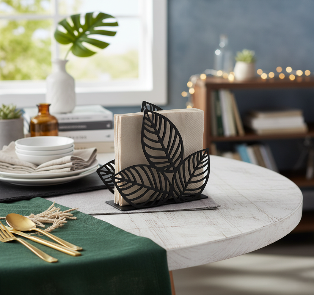 Decorative Tropical Leaf Napkin Caddy for Kitchen & Dining