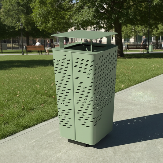 Commercial Perforated Metal Waste & Recycling Bin for Parks and Public Spaces