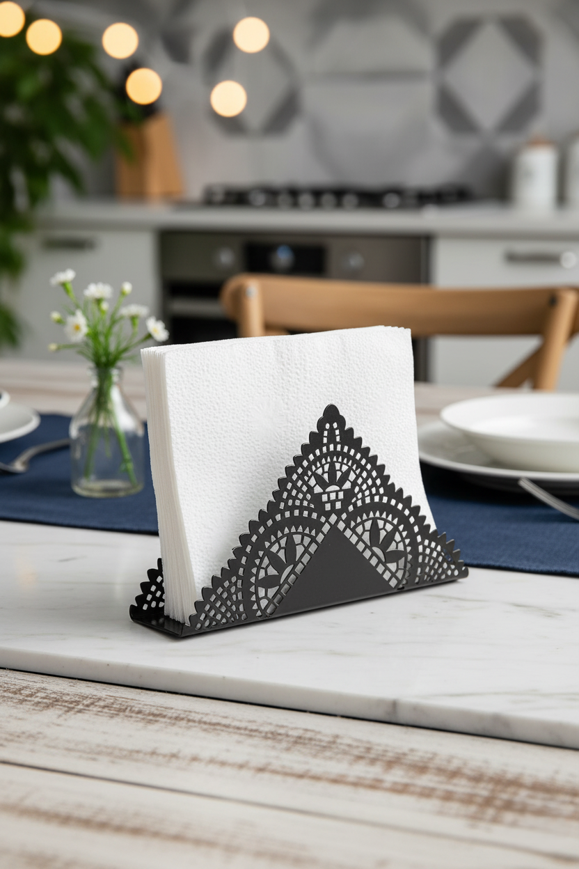 Modern Filigree Design Napkin Dispenser | Heavy-Duty Dining Table Caddy