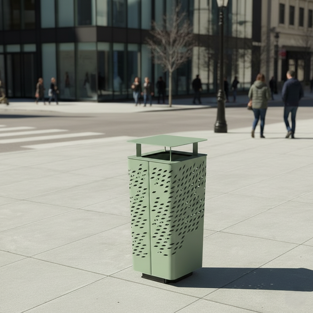 Commercial Perforated Metal Waste & Recycling Bin for Parks and Public Spaces