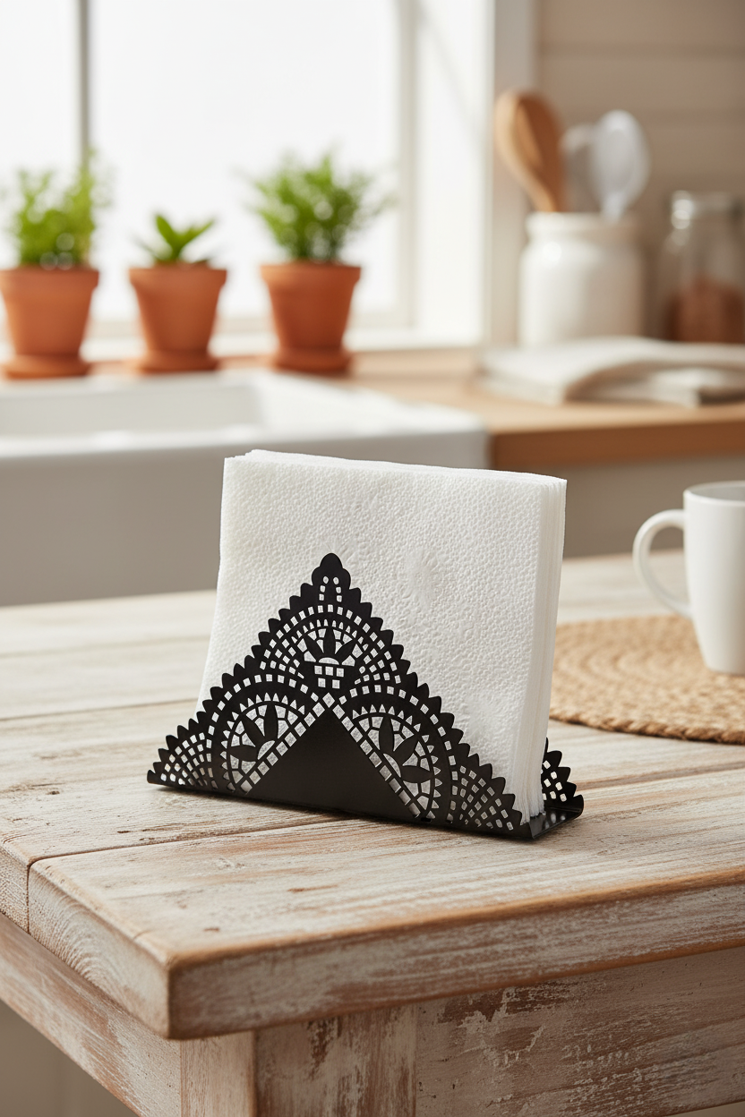 Modern Filigree Design Napkin Dispenser | Heavy-Duty Dining Table Caddy