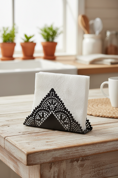 Modern Filigree Design Napkin Dispenser | Heavy-Duty Dining Table Caddy