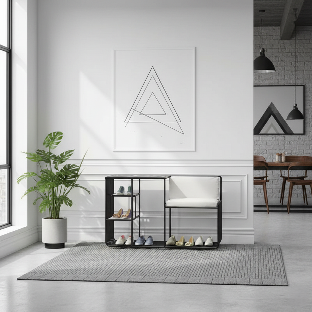 Modern Entryway Shoe Storage Bench with Upholstered Seat