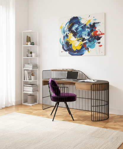 Modern Desk with Velvet Accent Chair - Home Office Set