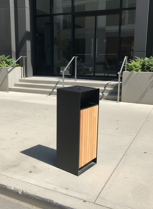 Elegant Site Furnishing Trash Can for Parks, Patios, and Urban Areas