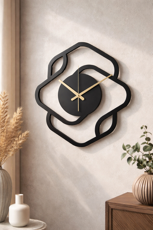 Eclipse Geometric Silhouette Wall Clock – Minimalist Matte Black Art