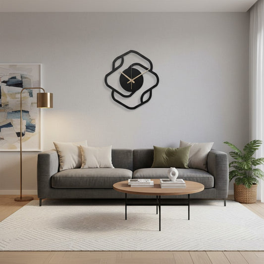 Eclipse Geometric Silhouette Wall Clock – Minimalist Matte Black Art