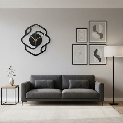 Eclipse Geometric Silhouette Wall Clock – Minimalist Matte Black Art