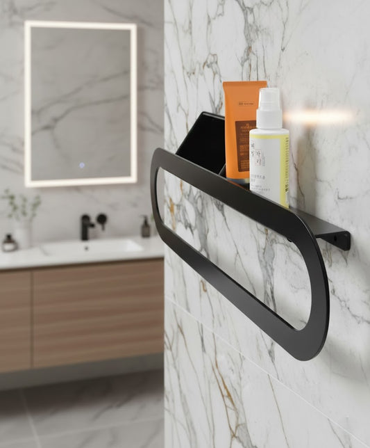 Modern Matte Black 2-in-1 Floating Bathroom Shelf & Towel Bar