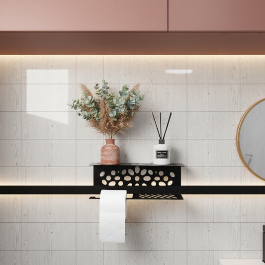 Matte Black Toilet Paper Holder with Integrated Storage Shelf